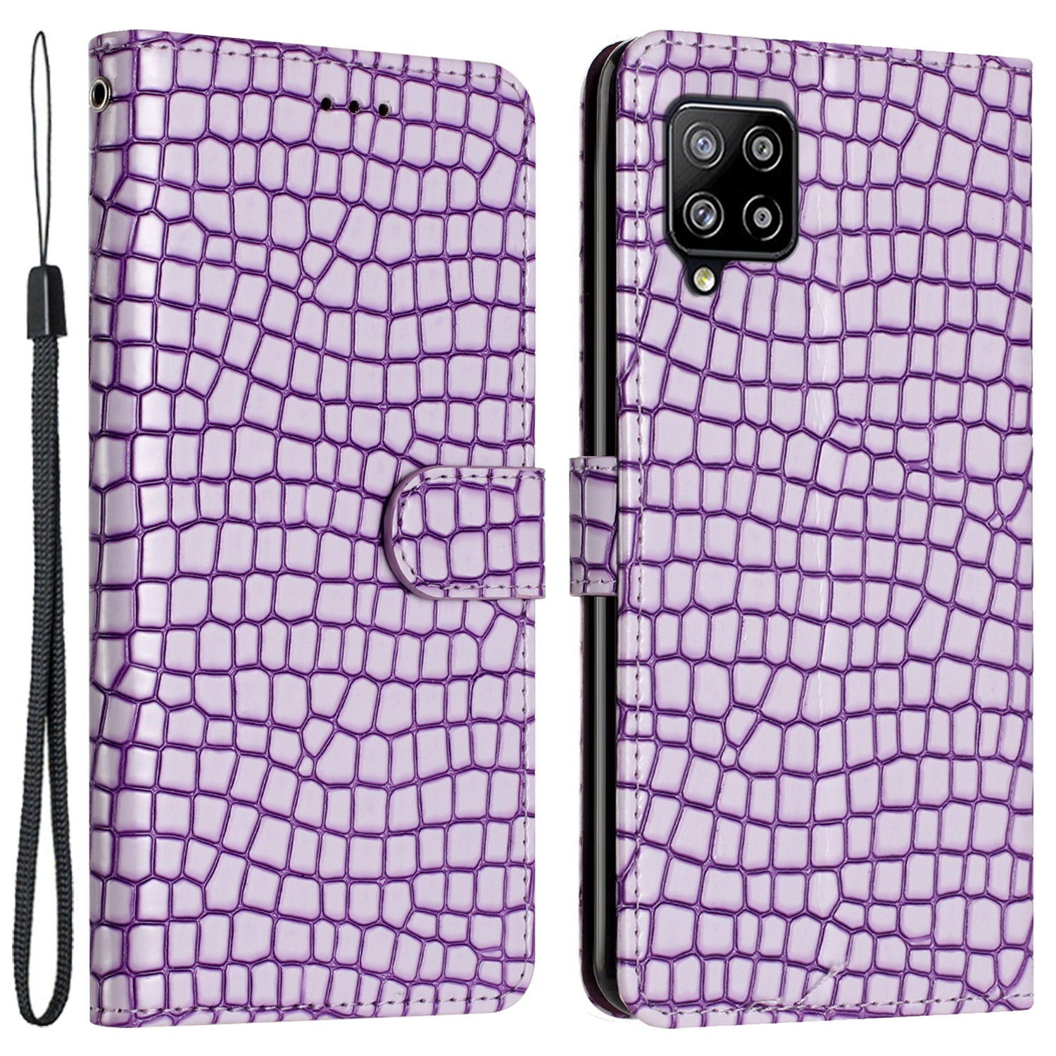 For Samsung Galaxy M32 (Global Version) 4G PU Leather Phone Stand Cover Wallet Crocodile Texture Anti-fall Case with Strap For Samsung Galaxy M32 (Global Version) 4G PU Leather Phone Stand Cover Wallet Crocodile Texture Anti-fall Case with Strap